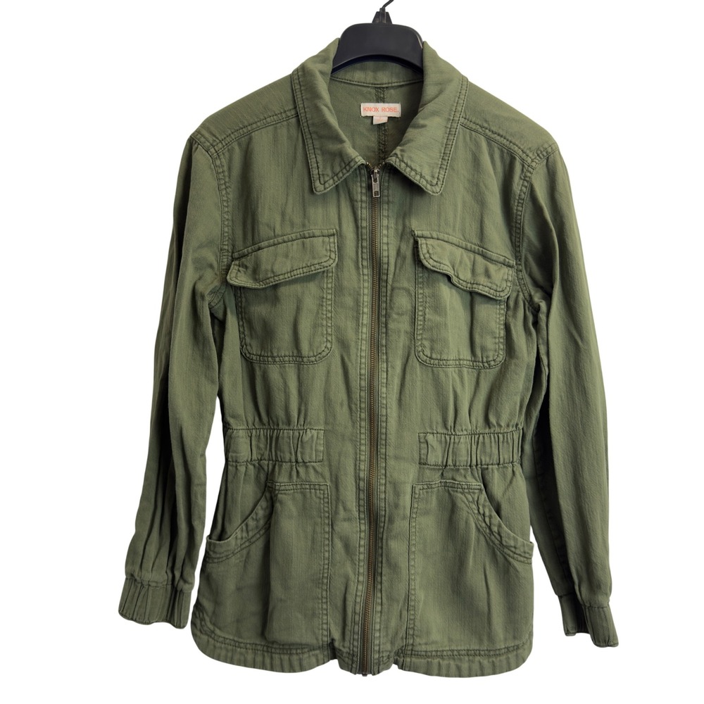 Knox Rose‎ Womens Olive Green Utility Jacket Full Zip Cinched Waist Cotton Small